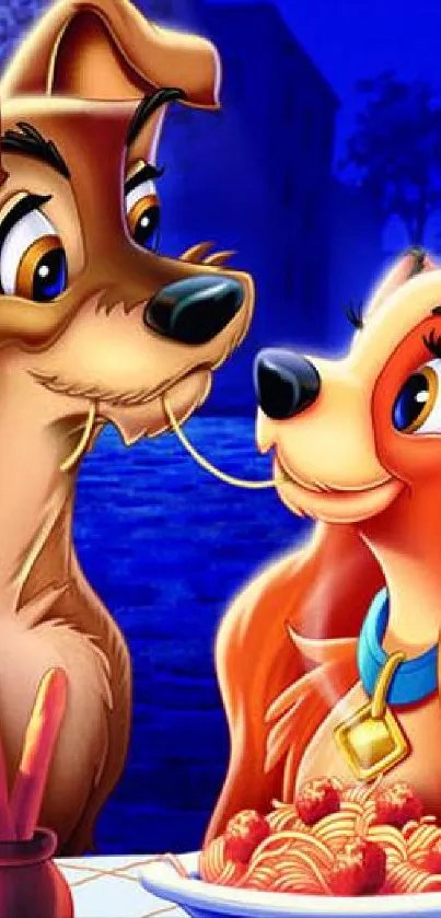 Charming animated dogs at romantic dinner.