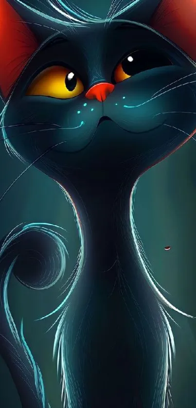 Animated black cat with vibrant details.