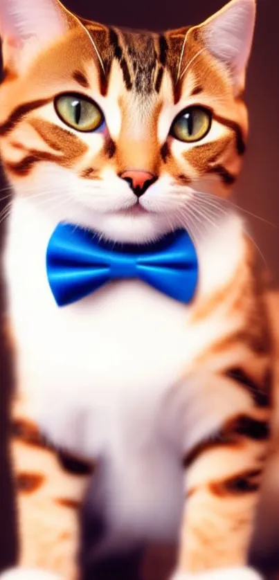 Charming cat with a blue bowtie mobile wallpaper.