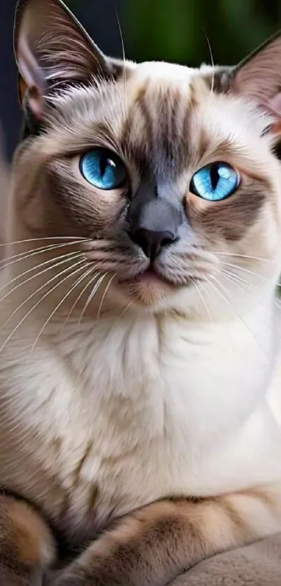 Cat with striking blue eyes and soft fur.