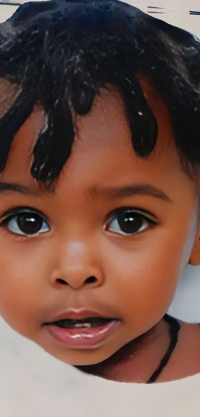 Charming child portrait with expressive eyes and warm tones for phone wallpaper.