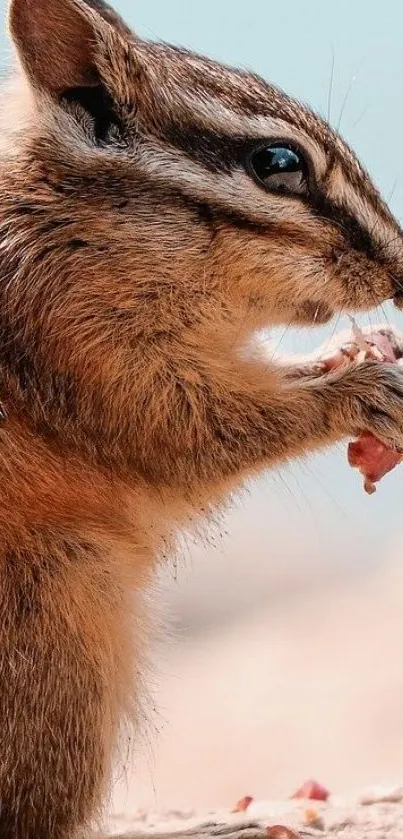 Close-up of a chipmunk with a blurred natural background.