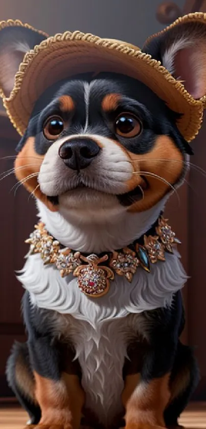 Adorable corgi in hat and necklace, perfect as a cute phone wallpaper.