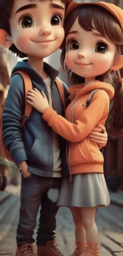 Charming anime couple in urban setting