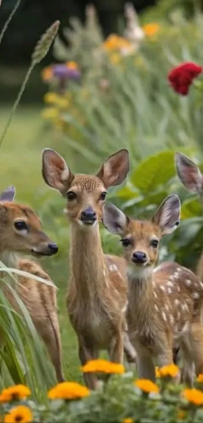 Adorable deer in a vibrant flower garden setting.