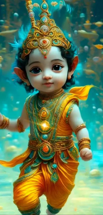 Charming mobile wallpaper with divine Baby Krishna in vibrant colors.