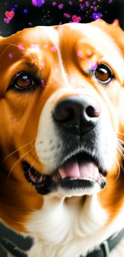 Charming orange dog with heart filter.