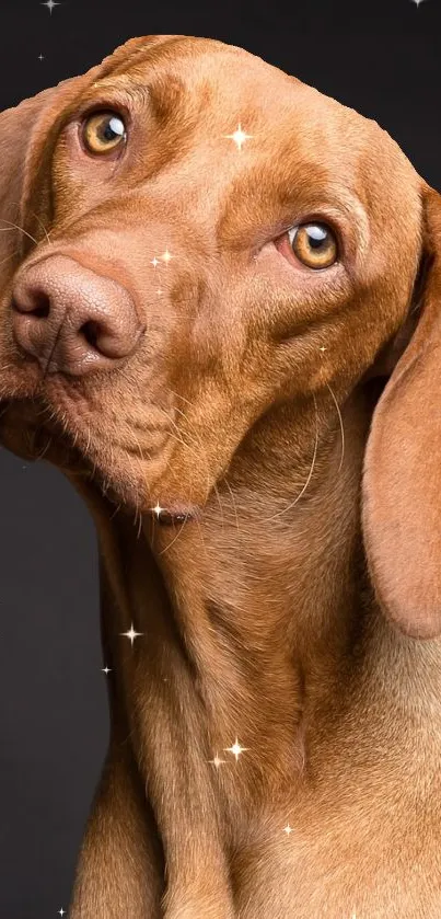 Cute brown dog with a starry background on mobile wallpaper.