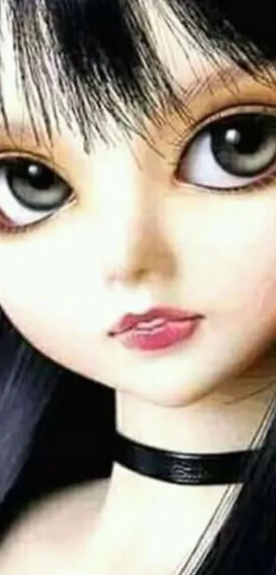 Charming doll face wallpaper with captivating eyes.