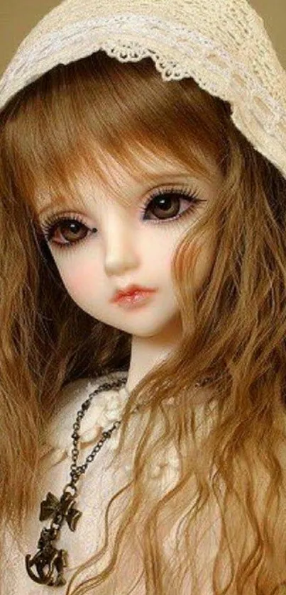 Charming doll portrait with elegant details and delicate features.