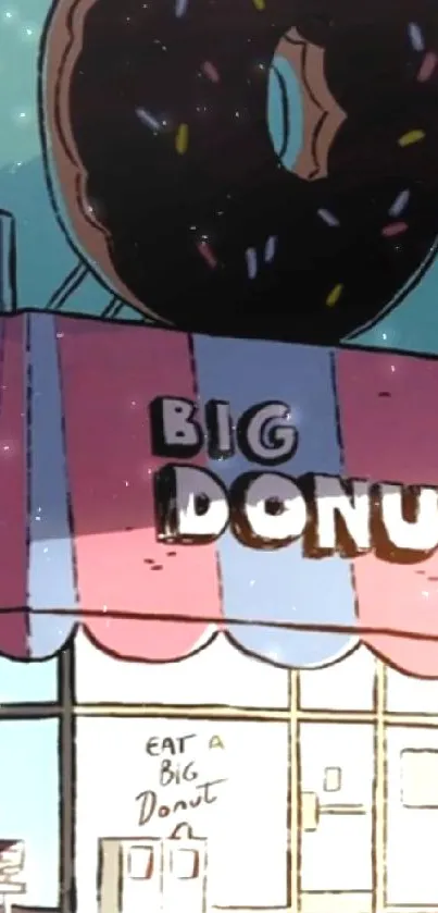 Mobile wallpaper featuring whimsical donut shop illustration.