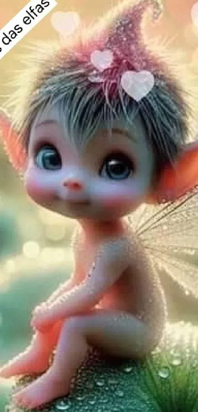 Whimsical cute fairy sitting with sparkly wings.