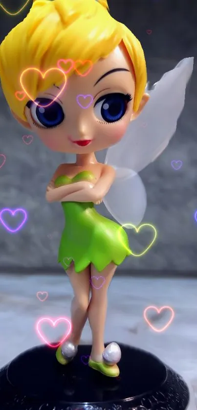 Charming fairy figurine with vibrant heart accents.