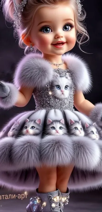 Fantasy girl with cat dress illustration.