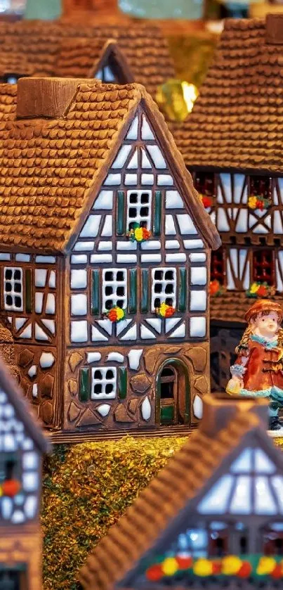 Charming holiday village scene with festive decor and traditional architecture.