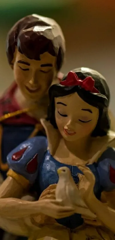 Charming figurine couple with dove in hands.