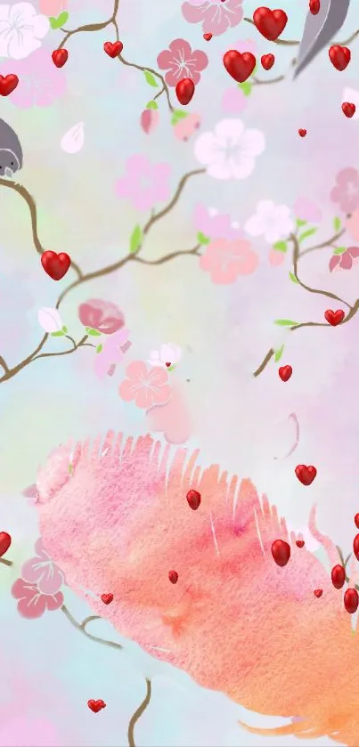 Delicate floral and heart theme mobile wallpaper with pastel colors.