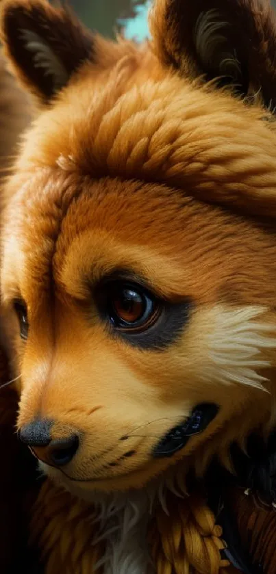 Realistic fantasy fox art in amber tones.