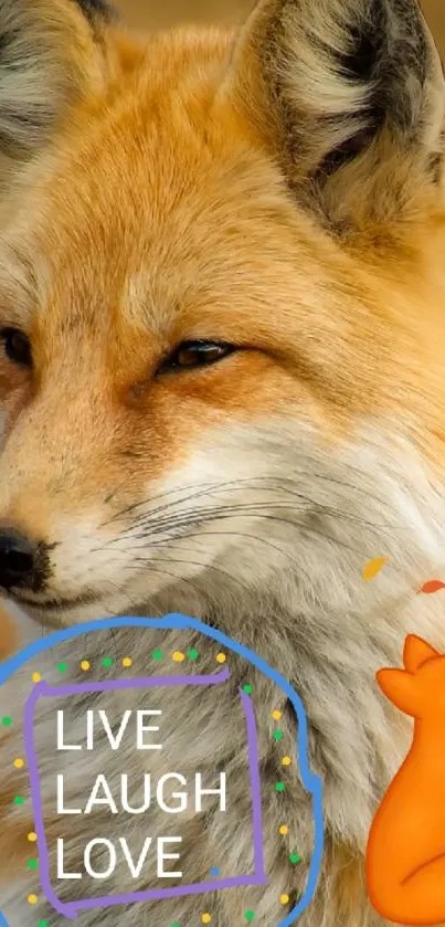 Charming fox with 'Live Laugh Love' text on an orange background.