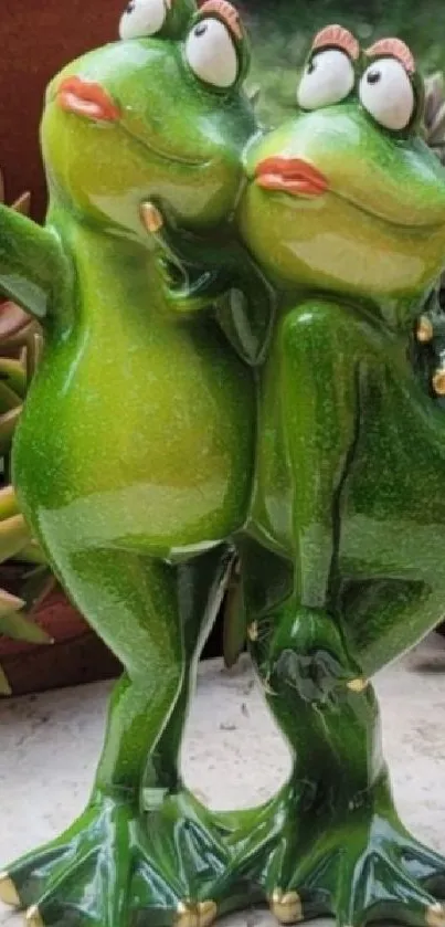 Charming frog couple with succulent background.