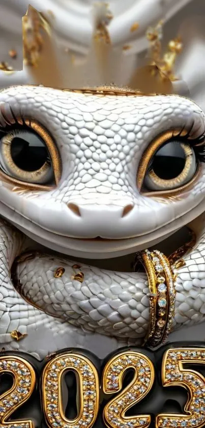 White lizard with golden accents and 2025 text.