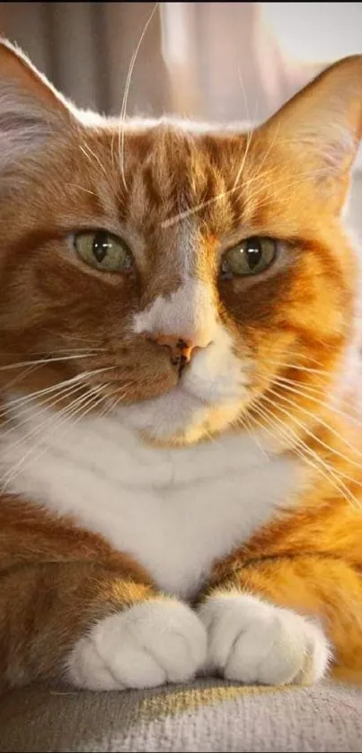 Ginger tabby cat relaxing on couch