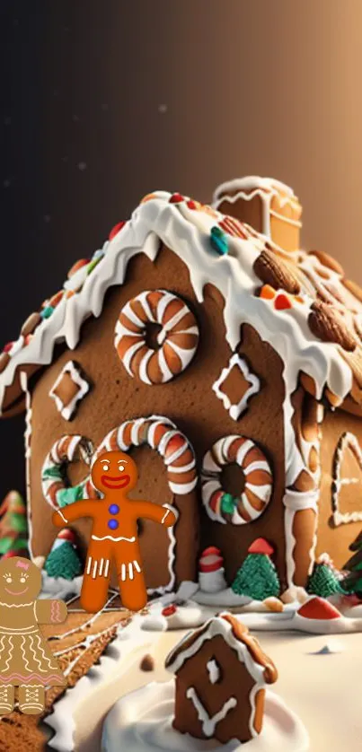 Charming gingerbread house with festive decorations.