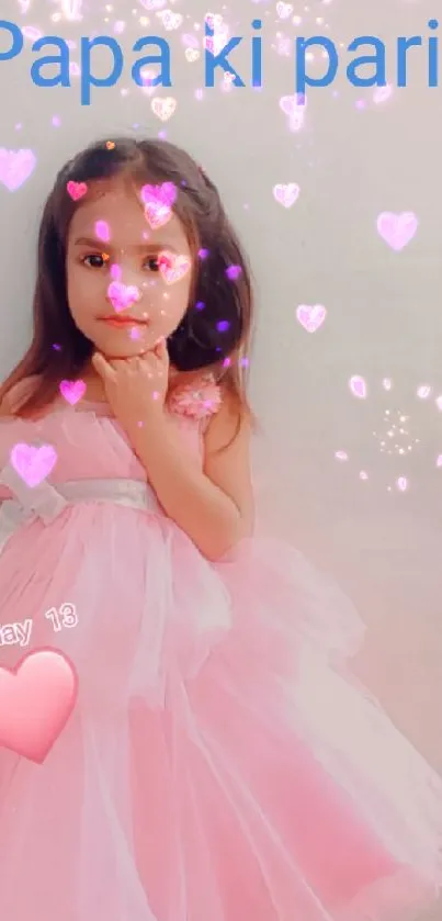 Adorable girl in a pink dress with 'Papa ki pari' text.