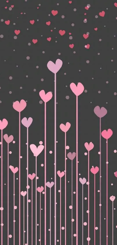 Charcoal background with pink heart patterns for a mobile wallpaper.