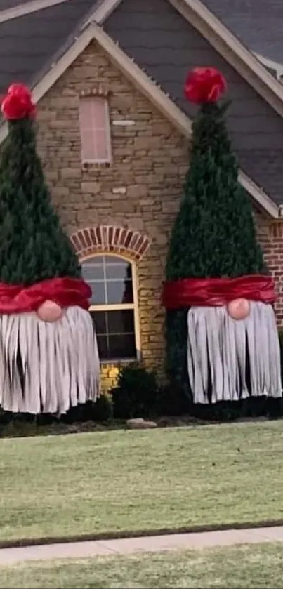 Festive Christmas tree decor in front of suburban house.