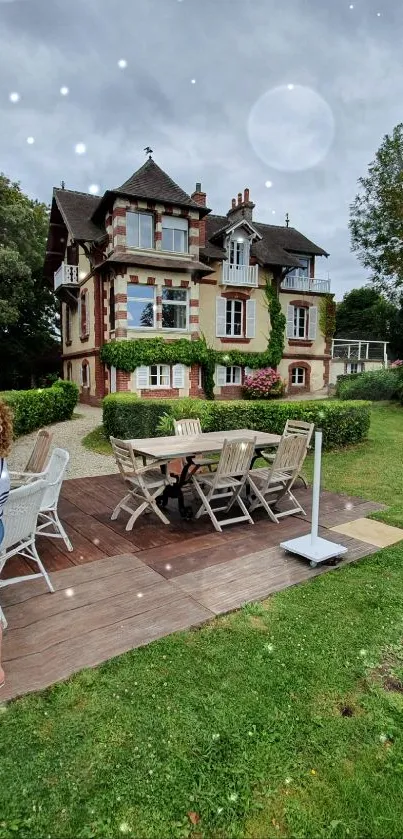 Charming country house with garden and outdoor seating area.