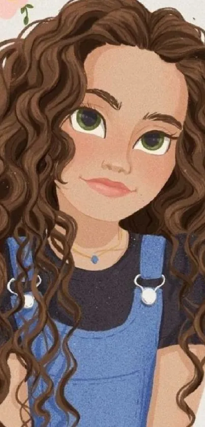 Illustration of a girl with curly hair and floral background.