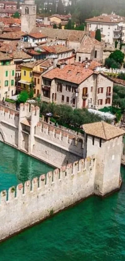 Italian fortress surrounded by water with historic charm.