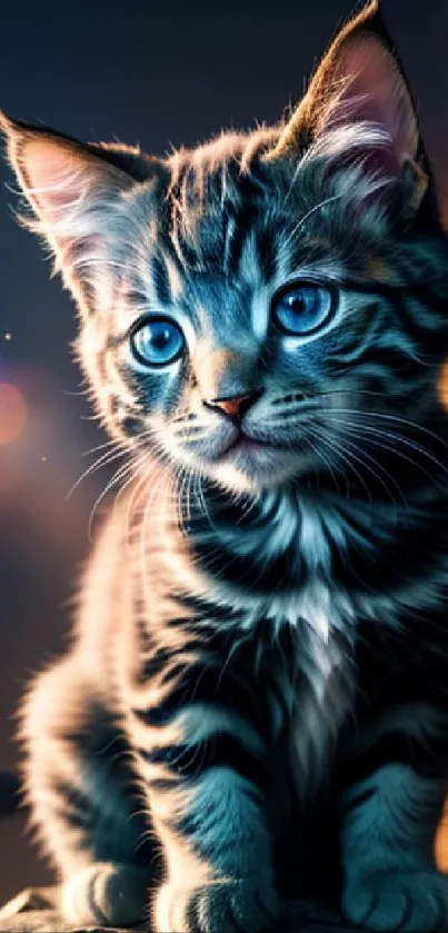 Cute kitten with blue eyes and stripes, perfect for phone wallpaper.