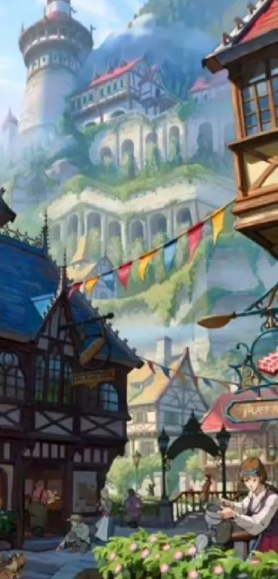 Charming animated medieval village with colorful buildings and a scenic backdrop.