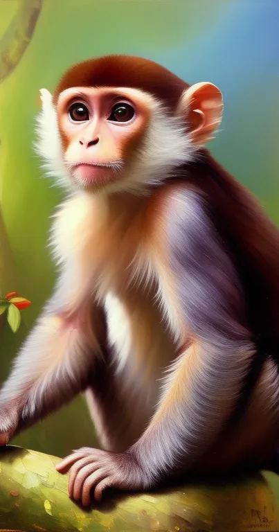 Charming monkey sitting on a branch in a vibrant forest setting.