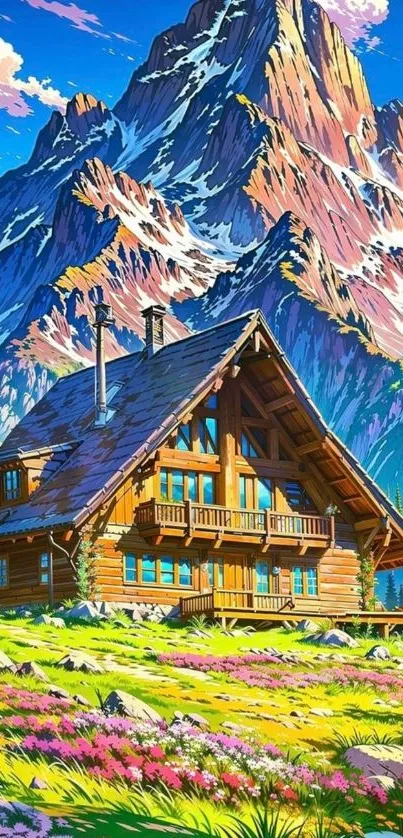 Vibrant mountain chalet surrounded by stunning alpine scenery and colorful flowers.