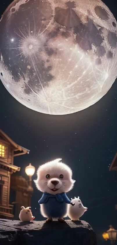 Cute animal under a full moon night.