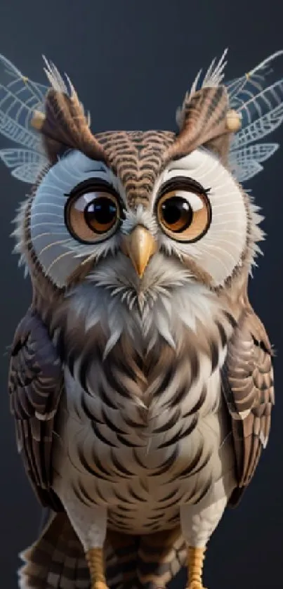 Charming and detailed owl on a digital mobile wallpaper.