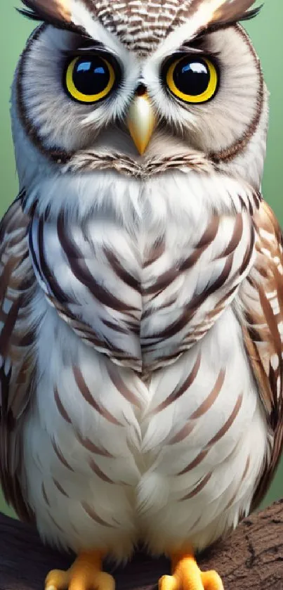 Adorable owl perched on a branch with captivating eyes and intricate feathers.