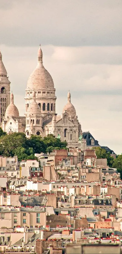 Paris skyline with Sacré-Cœur Basilica and rooftops in a warm, scenic view.