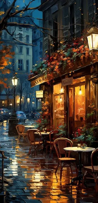 Charming Paris street scene with cozy cafe and autumn colors.