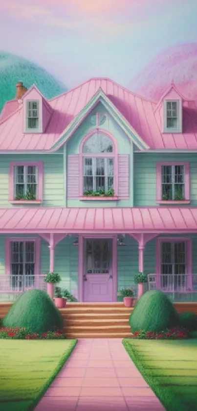 Charming pastel house mobile wallpaper with vibrant colors.