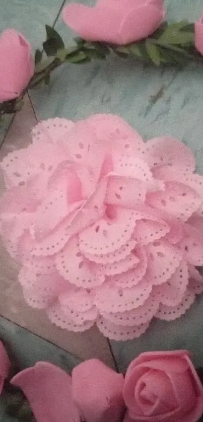 Pink floral wreath mobile wallpaper with delicate petals.