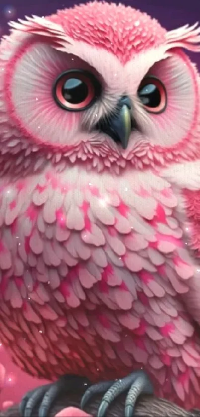 Charming pink owl illustration with a colorful background.