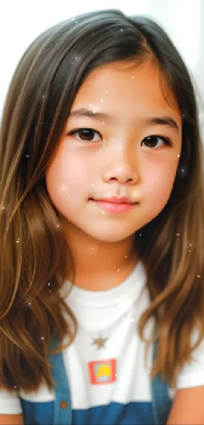 Charming portrait of a young girl with a serene expression, ideal for mobile wallpaper.