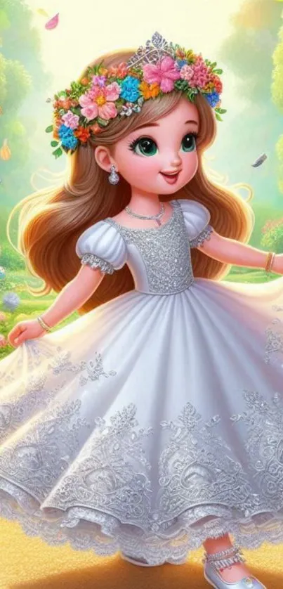 Fantasy princess in a magical forest setting with flowers and animals.