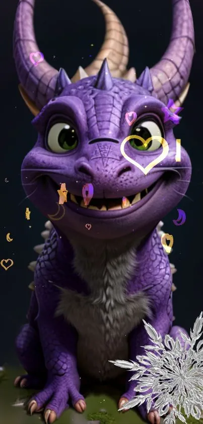 Charming purple dragon with decorated background.