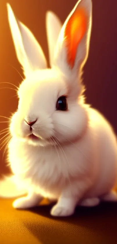 Adorable fluffy rabbit in golden light wallpaper.