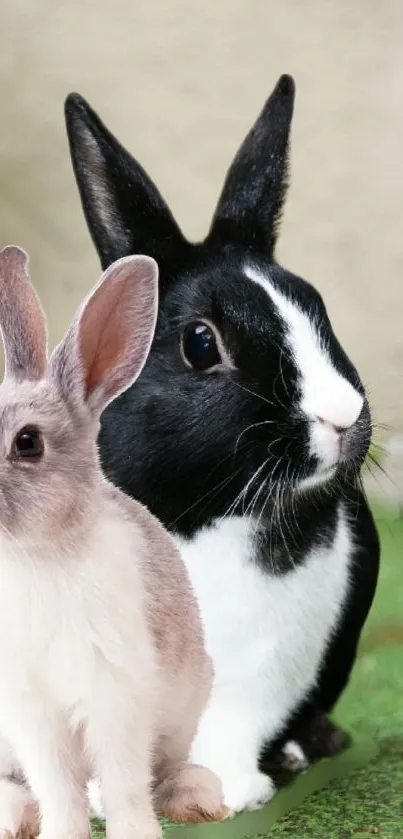 Two charming rabbits in a natural setting, perfect for a mobile wallpaper.